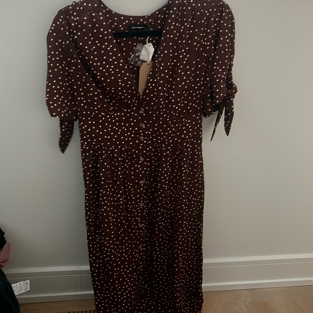 NWT, Blue Pepper brown polka dot summer dress, Size medium